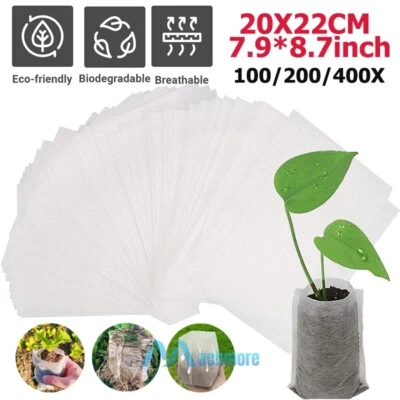 400Pcs Biodegradable Nursery Bag Plant Grow Bags Non-woven Fabric Flower Pots  - Image 1 of 4