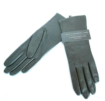 NUEVO - Guantes de colección Charter Club para mujer de cuero genuino forrados de cachemir peltre Foto 1 de 4