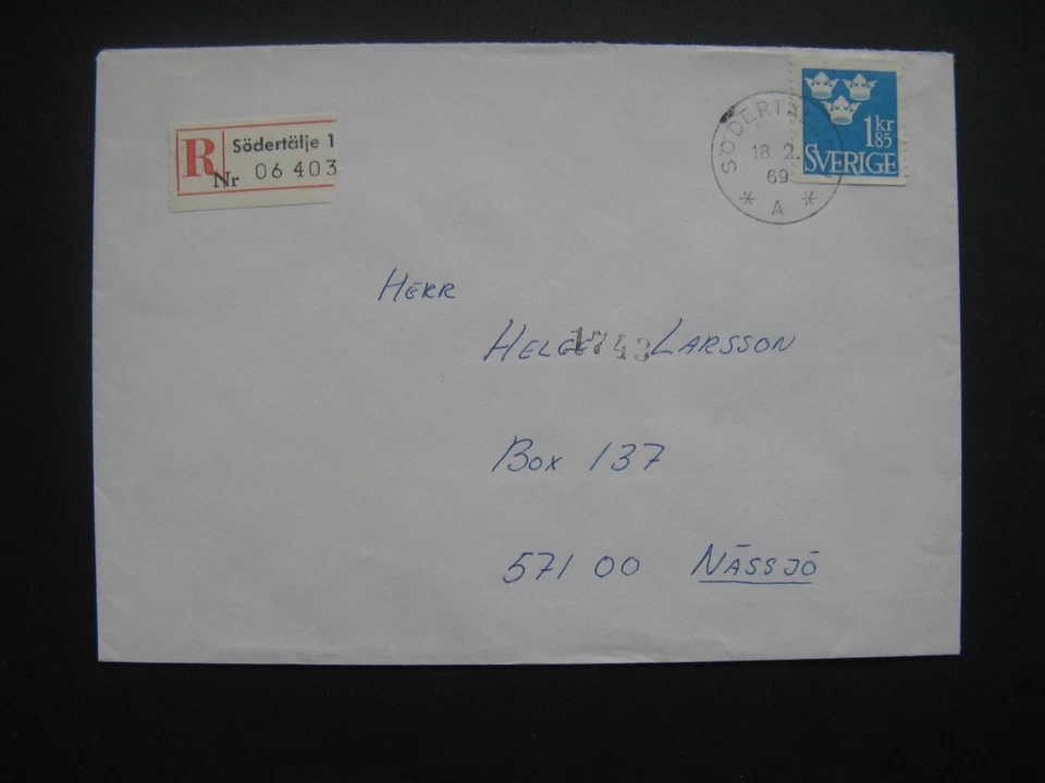 SWEDEN, R-cover Södertälje 1 1969, 1,85Kr  three crowns tre kronor - Image 1 of 1