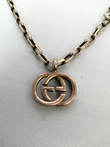 GUCCI Interlocking GG Logo Necklace Pendant Men Women Sterling Silver 925 - Picture 1 of 5
