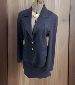 Escada Skirt Suit Size 42 Or 12 Two Piece Set 36X22 Navy Blue Power Suit Career - Picture 1 of 24