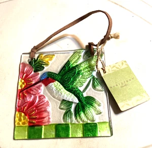 Evergreen Gardens Kolibri quadratischer hängender Sonnenfänger aus Glas neu mit Etikett - Bild 1 von 5
