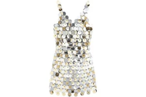 Paco Rabanne & H&M Women’s SEQUIN DISC MINI DRESS - LARGE - New NWT Silver Gold - Bild 1 von 1