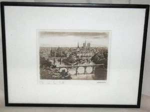 Grabado siglo XIX Ile de la Cite por Leauchi lápiz firmado Leauchi/Leauolu - Imagen 1 de 5