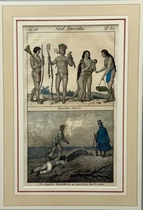 ⭕️ ANTIQUE C.1825-1830 HAND COLORED DUTCH COLONIAL PRINT FRAMED CARIBBEAN FAMILY - Picture 1 of 12