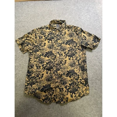 H&M Men's Regular Fit Short Sleeve Button Up Shirt Beige Floral Size L - Image 1 of 4