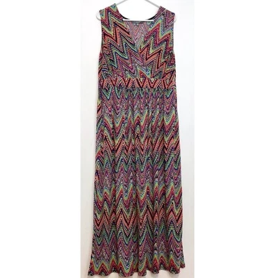Maxi Vestido Boho Chevron Arco Iris Sin Mangas Multicolor Talla Grande NY COLLECTION 2X Foto 1 de 4