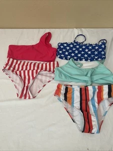 Shein Girl's Lot Of 2 Bikini Swimsuit  Red Stripes, & Top size 140 (9-10) - Picture 1 of 6
