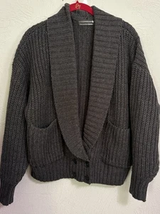 Anthropologie Strickjacke Pullover Knopf Grau Carbon Oversized Grobstrick M - Bild 1 von 8