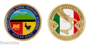 NAVAL SUPPORT ACTIVITY  NAPLES ITALY FLAG 1.75" NAVY MILITARY CHALLENGE COIN  - Picture 1 of 1