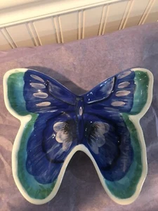 Ceramic Butterfly Blue Purple Green Four Sectional Serving Dish Free Flight Coll - Picture 1 of 10