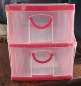 Neu mit Etikett Büro Organizer Kunststoff 2 Einheiten rosa weiß ausziehbare Schubladen niedlicher Schreibtisch - Bild 1 von 6
