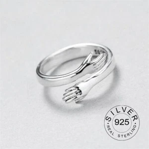 Anillo ajustable de plata de ley de oro con diseño de abrazo de manos antiguo de moda perfecto - Imagen 1 de 26