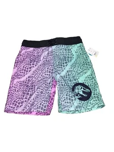 Jurassic Park Dinosaur T-Rex Swim Trunks Hidden Drawstring Purple Green Black XS - Picture 1 of 8