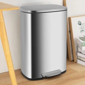 13.2 Gallons Step-On Trash Can Stainless Steel Kitchen Garbage Can Home Office - Picture 1 of 7