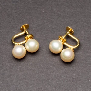 Double Pearl 1/20 Gold-Filled Screw-Back Earrings Marjorica Vintage - Picture 1 of 4