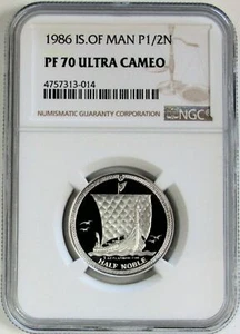 1986 PLATINUM ISLE OF MAN 1/2 OZ NOBLE VIKING SHIP NGC PROOF 70 ULTRA CAMEO - Picture 1 of 3