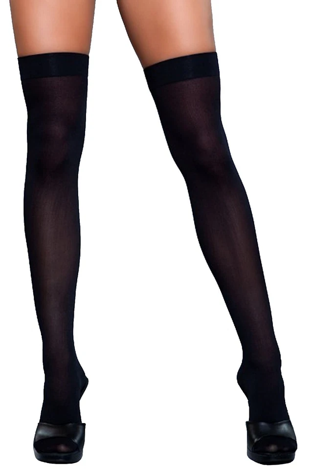 Black Opaque Nylon Thigh High Tights (made by Be Wicked) sexy hosiery stockings - Image 1 of 4