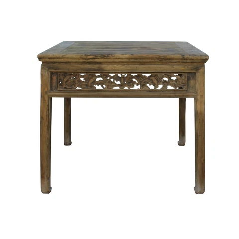 Chinese Rustic Vintage Brown Square Wood Carving Immortal Table cs5444 Cover