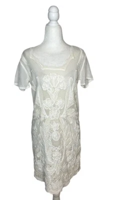 Vestido Yoana Baraschi Blanco Floral Bordado Encaje Anthropologie Extra Pequeño Foto 1 de 4