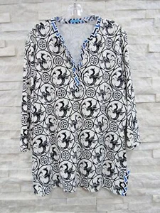 J. McLaughlin Black White Blue Catalina Cloth Celtic Dragon Tunic Shirt XL - Picture 1 of 5