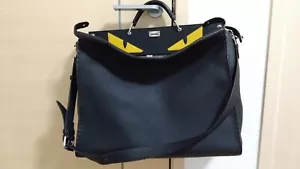 Fendi Peekaboo Bugs Roman Leather Black Medium Shoulder Bag Authentic - Picture 1 of 9
