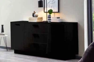 Brand New Modern Sideboard Cabinet Emira 84 Black Gloss 160cm - Picture 1 of 7
