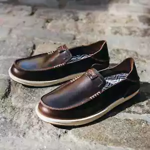 OluKai Kakaha Men’s Leather Slip On Loafers Shoes Size 8.5 $130 in Dark Java - Picture 1 of 20