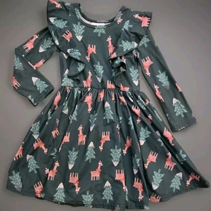 Dot Dot Smile Girls Green Christmas Tree Ballerina Soft Twirl Dress Sz 3/4 - Picture 1 of 3