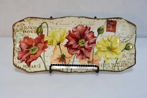 Pier 1 Imports Piatto da portata rettangolare in terracotta Le Fleur rosso giallo papaveri - Foto 1 di 3