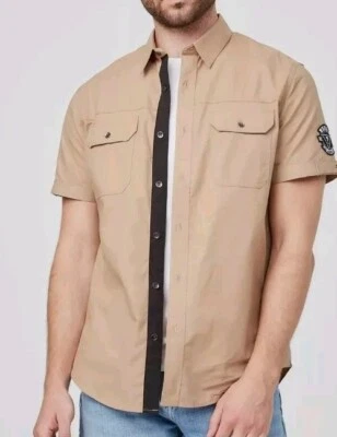 Guess Los Angeles - Eddie Ripstop Short-sleeve Shirt In Toasted Taupe Size Small - Image 1 of 4