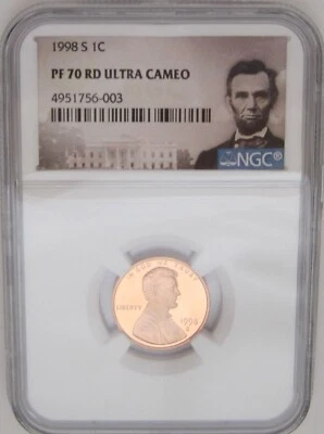 1998-S Lincoln Memorial Cent NGC PF70 RED ULTRA CAMEO - TOP GRADE RED HOT PROOF - Image 1 of 4