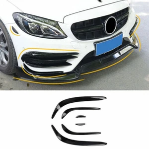 ABS Black Front Bumper Lip Spoiler Fins Canards For Benz C-Class W205 2015-2018 - Foto 1 di 8