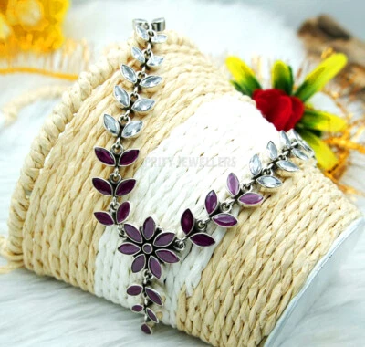 Semiprecious With CZ Necklace 925 Sterling Silver Handmade Gemstone Jewelry - Image 1 of 4