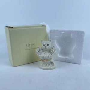 Lenox Mini Kitty Elfenbein & Gold Katze Kätzchen im Blumenkorb Deko Figur - Bild 1 von 11