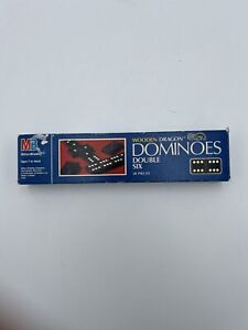 Vtg WOODEN Dragon Double Six Dominoes 1983 Milton Bradley 28pc Complete In Box