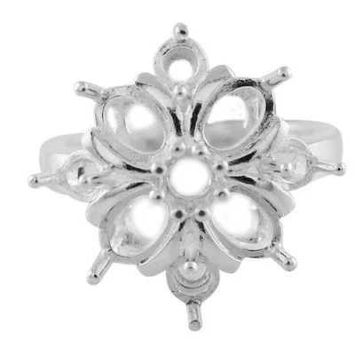 Semi Mount Round 3.5MM Cluster Flroal Engagement Ring 925 Sterling Silver Ring - Image 1 of 4