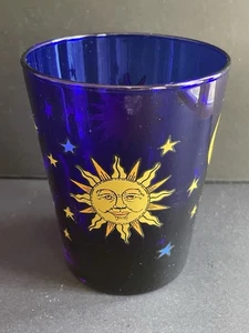 Vintage Libby CELESTIAL Cobalt Blue Moon Sun & Stars Cooler Tumbler Glass 4.5” - Picture 1 of 5