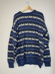 VTG Hampton Bay Sweater 2XL Big Blue 90s Retro Grandpa Fair Isle Christmas USA - Picture 1 of 9