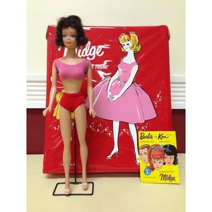 Muñeca Midge morena pierna recta Mattel 1963 de colección #860, traje original + extras - Imagen 1 de 7