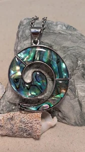 Stainless Steel Spiral Long Necklace with Paua Abalone shell Surf Beach - Picture 1 of 1