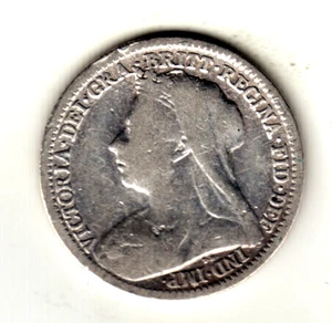 REINO UNIDO 3 pence plata 1899 Reina Victoria - Imagen 1 de 2