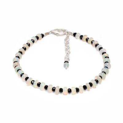 AAA ópalo etíope y cuentas de piedras preciosas rondelle espinales negras 2 brazaletes múltiples 6-8"" Foto 1 de 4