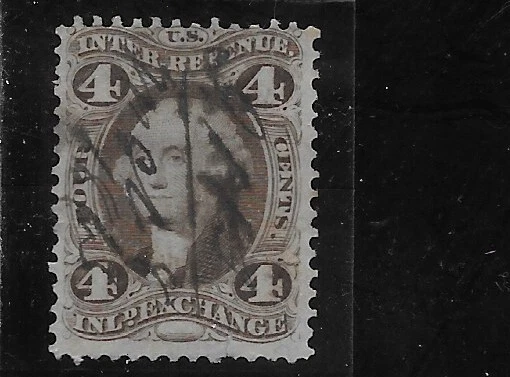 US Scott R20d, Silk Paper, Revenue, Inl. Exchange, 4 Cent, 1862, Used, NG, F/VF - Image 1 of 1