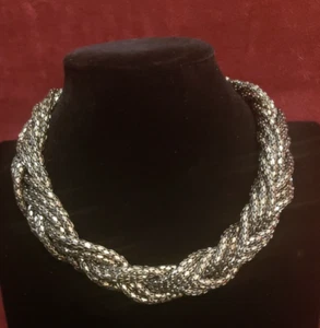 Vintage Black Braided Choker Necklace Triple Strand Braid - Picture 1 of 4