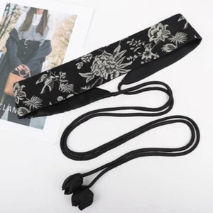 Lady Tassel Belt Corset Waistbands Japanese Kimono Shirt Embroidered Retro Black - Picture 1 of 6