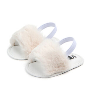 Newborn Baby Girls Plush Sole Crib Shoes Faux Fur Slippers Pram Sandals 0-18M