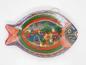 Mexican Folk Art Fish Plate Wall Platter Hand Painted Clay Pottery Terracotta - Picture 1 of 2
