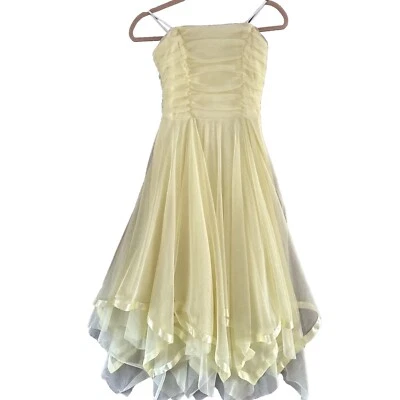 Винтажный 70-х шифоновое платье фея Stevie Nicks носовой платок кромки желтый богемное маленький - Изображение 1 из 4