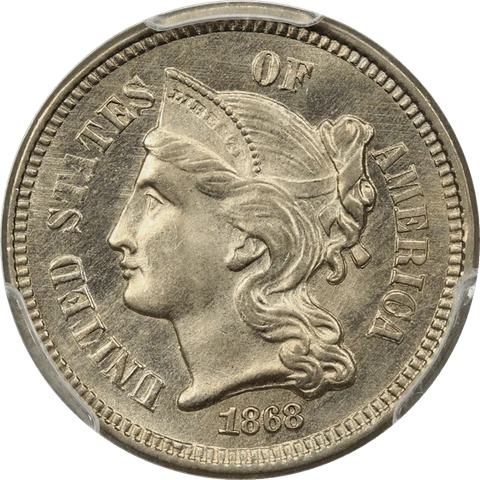 1868 Three Cent Nickel 3CN, PCGS MS 66 CAC Cover